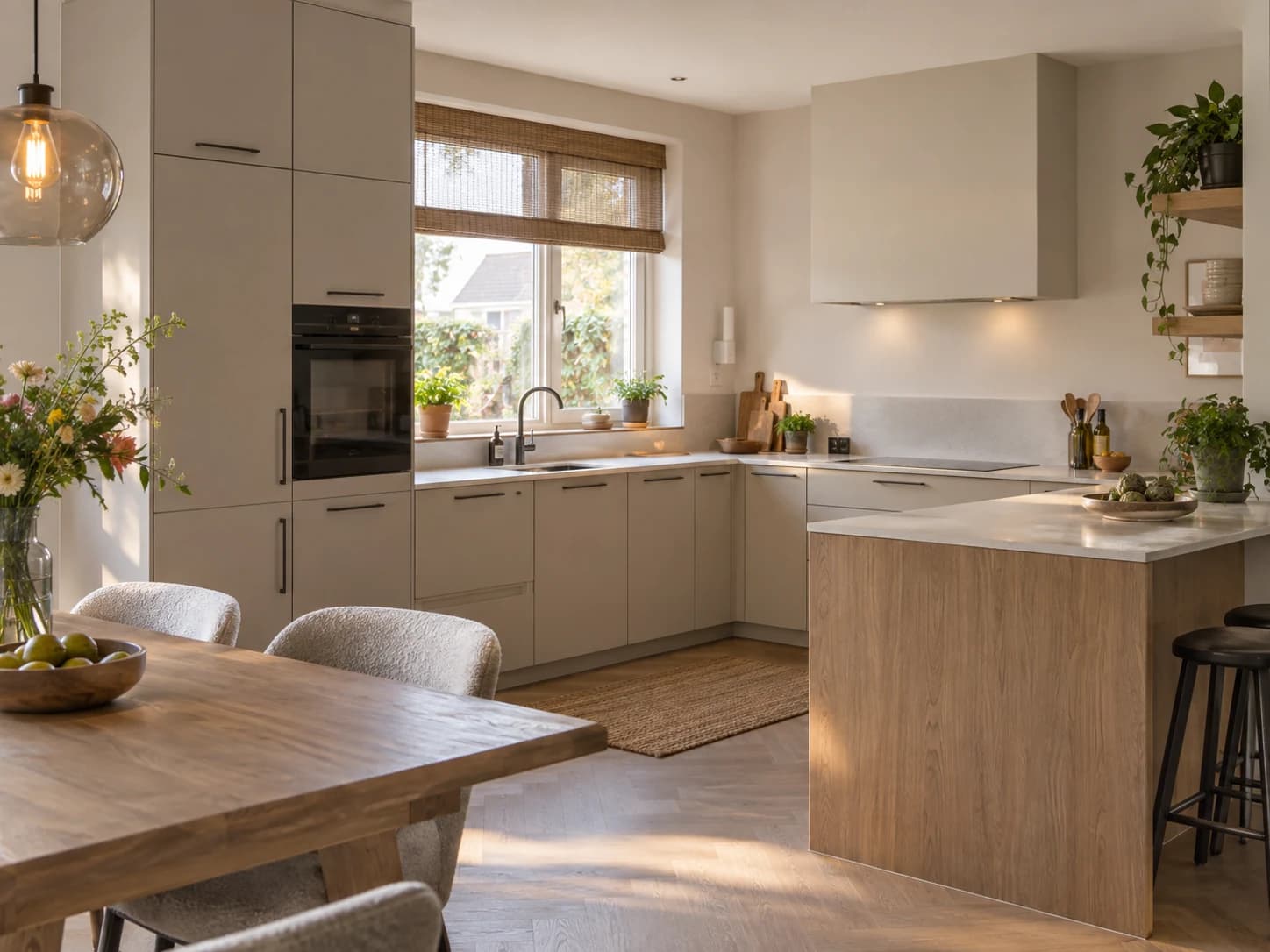 Sfeerbeeld van een volledig afgewerkte keuken in een woning