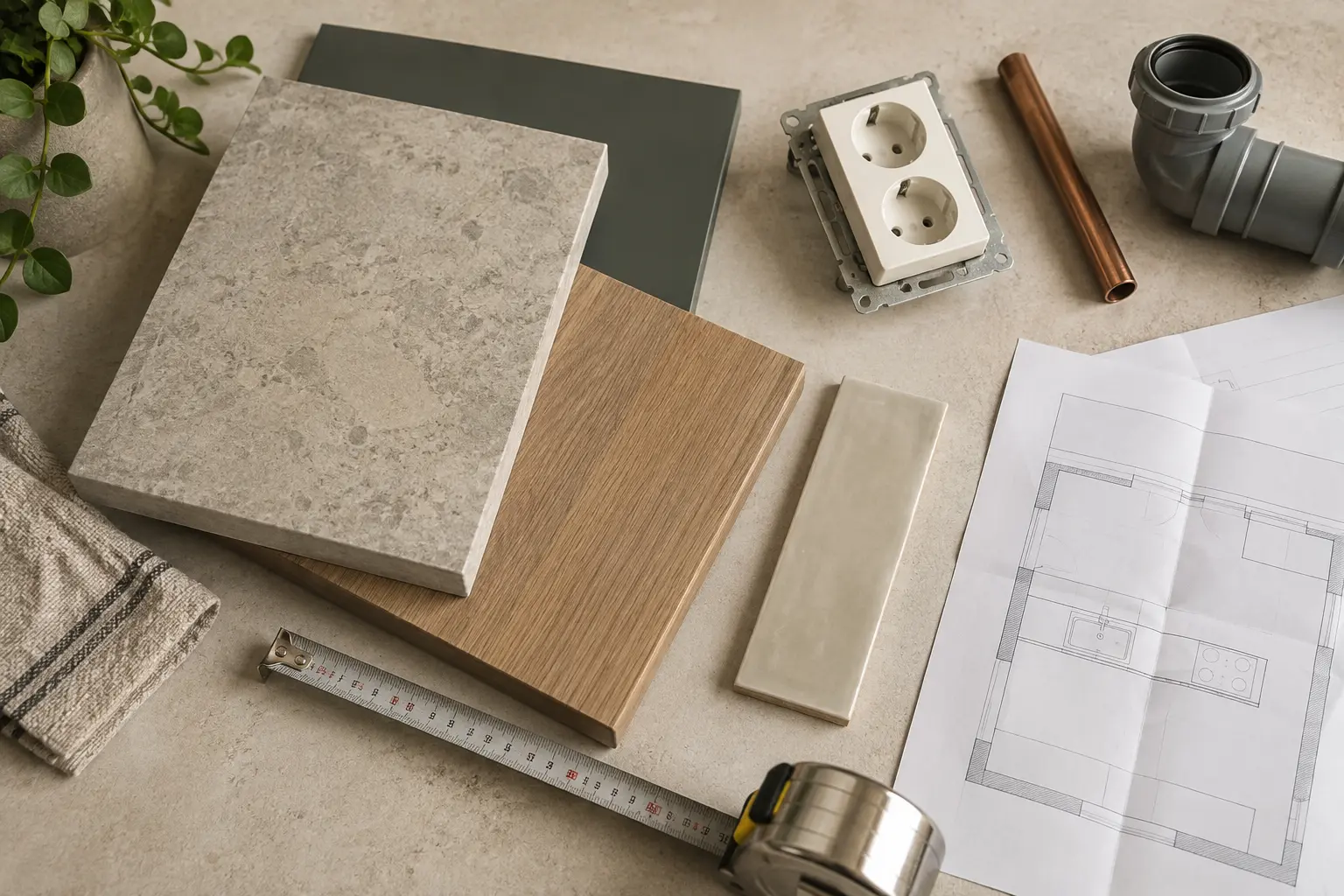 Materialen en aansluitonderdelen bij de voorbereiding van een keukenruimte