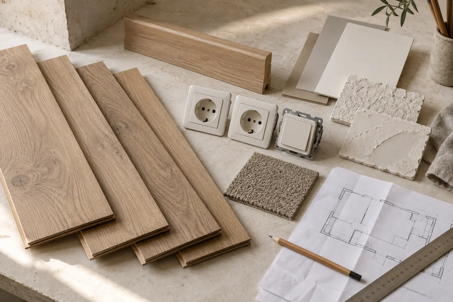 Vloer-, wand- en elektradetails als onderdelen van één renovatieplan