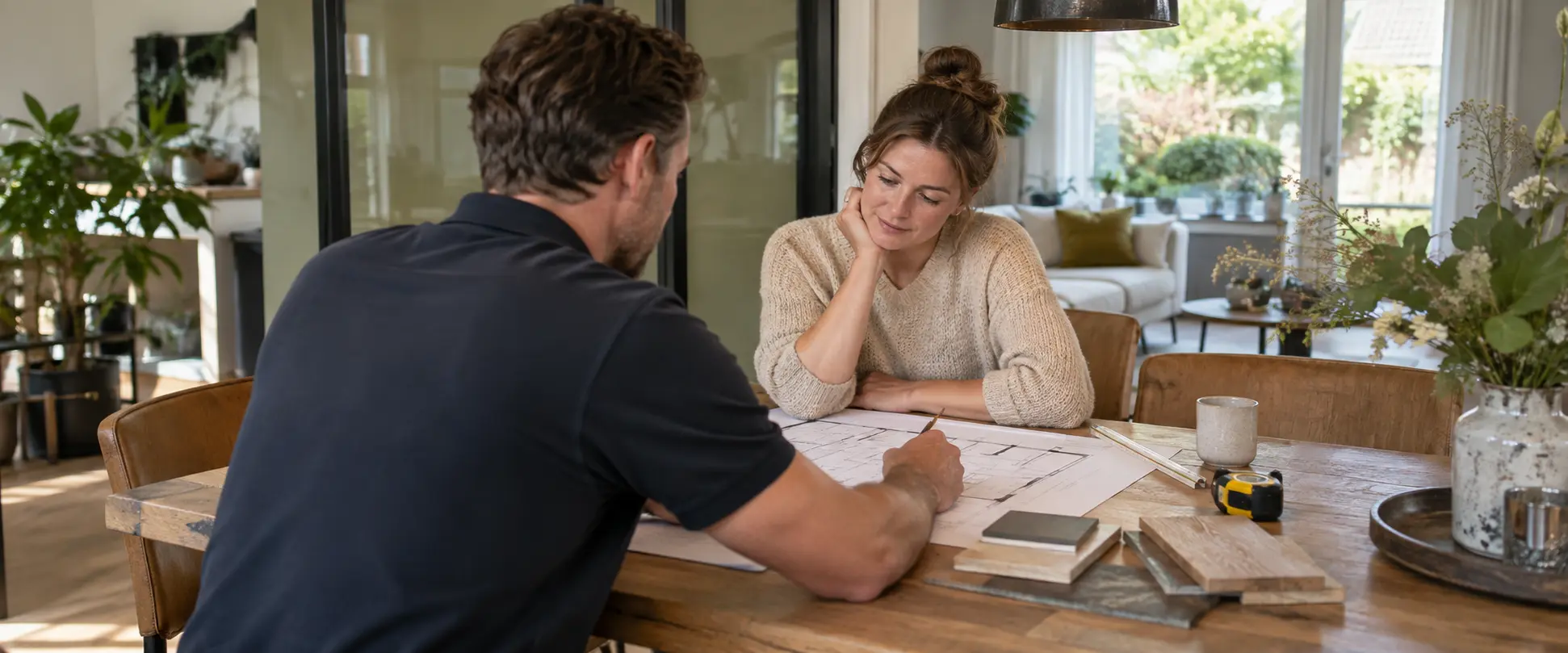 Overleg over een renovatieplan en materiaalkeuzes
