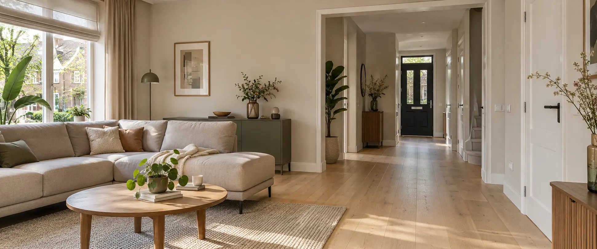 Doorlopende vloer en afgewerkte doorgang in een vernieuwde woning